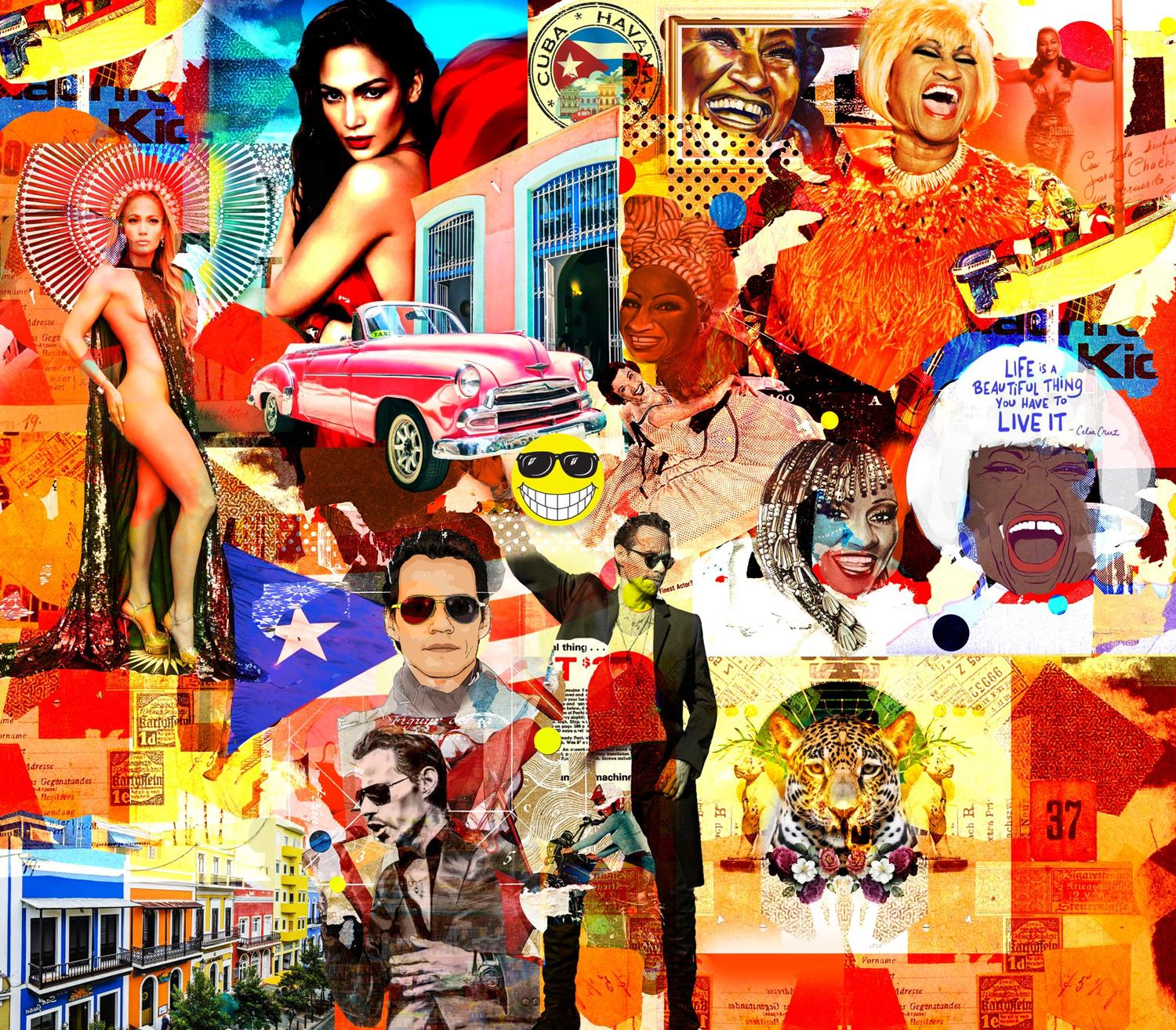 Bright Latin music icons collage artwork